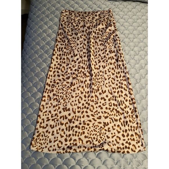 Free People Normani Leopard Print Bias Cut Midi Skirt Size 8 Boho Western Chic - Picture 6 of 7